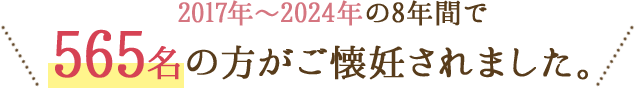 2017年～2024年の8年間で565名の方がご懐妊されました。